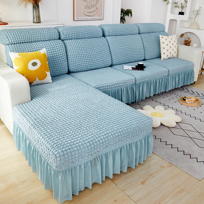 91家纺网 家纺一手货源 找家纺 丝绮鹿 2023新款爆米花坐垫套裙边款 雾霾蓝