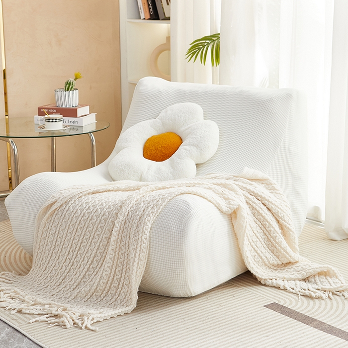 91家纺网 家纺一手货源 找家纺 丝绮鹿 2023新款爆米花懒人毛毛虫沙发套 玉米粒 白色