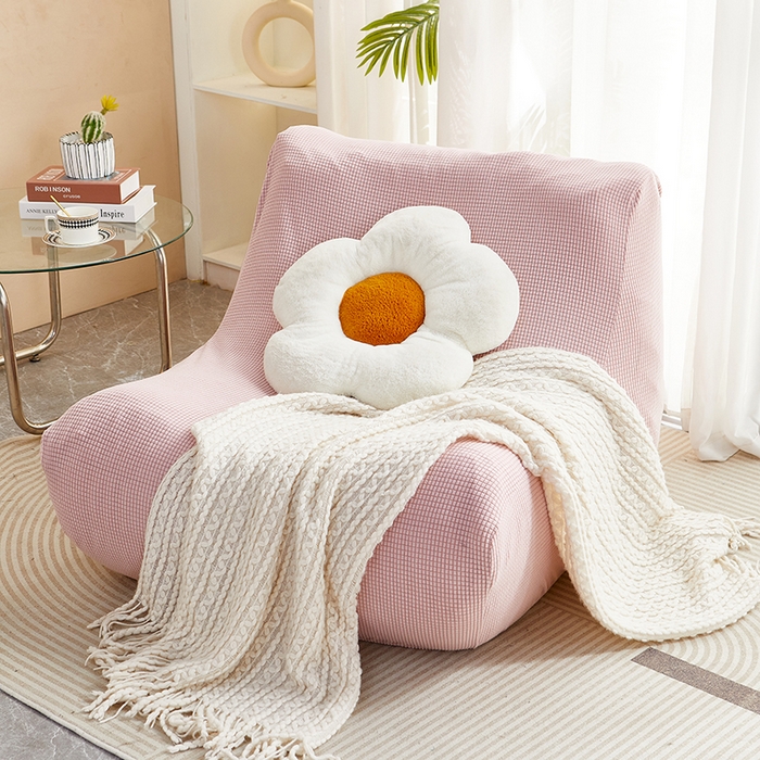 91家纺网 家纺一手货源 找家纺 丝绮鹿 2023新款爆米花懒人毛毛虫沙发套 玉米粒 暗粉