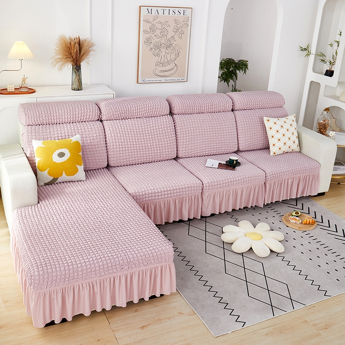 91家纺网 家纺一手货源 找家纺 丝绮鹿 2023新款爆米花坐垫套裙边款 粉色