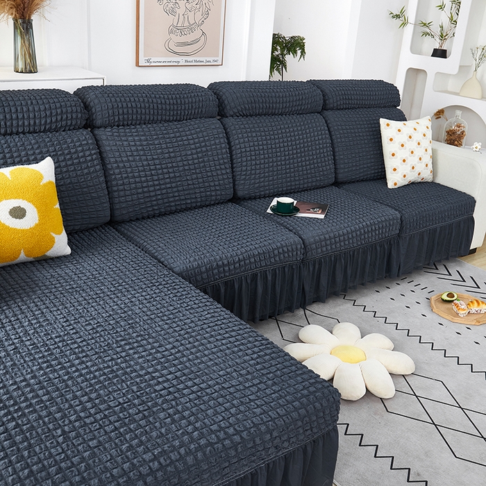 91家纺网 家纺一手货源 找家纺 丝绮鹿 2023新款爆米花坐垫套裙边款 碳灰