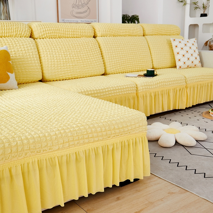 91家纺网 家纺一手货源 找家纺 丝绮鹿 2023新款爆米花坐垫套裙边款 柠檬黄