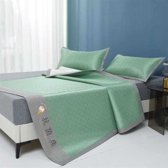 91家纺网 家纺一手货源 找家纺 鑫姿席业 2025新款抗菌冰激凌凉感丝冰丝席系列 冰激凌-水绿