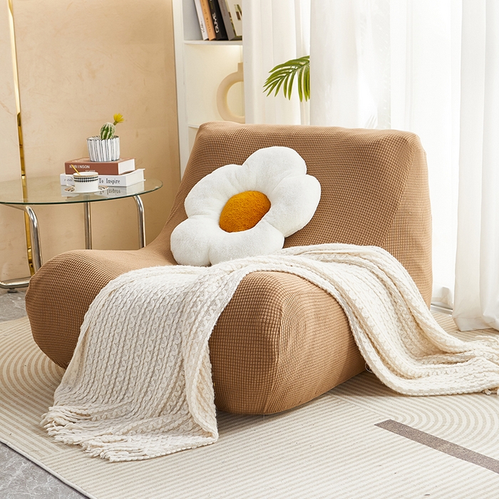 91家纺网 家纺一手货源 找家纺 丝绮鹿 2023新款爆米花懒人毛毛虫沙发套 玉米粒 驼色