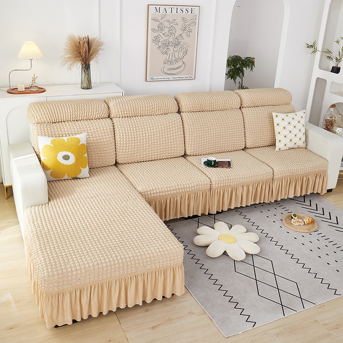 91家纺网 家纺一手货源 找家纺 丝绮鹿 2023新款爆米花坐垫套裙边款 米黄