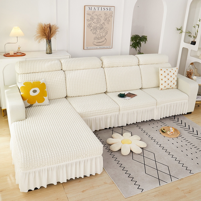 91家纺网 家纺一手货源 找家纺 丝绮鹿 2023新款爆米花坐垫套裙边款 乳白