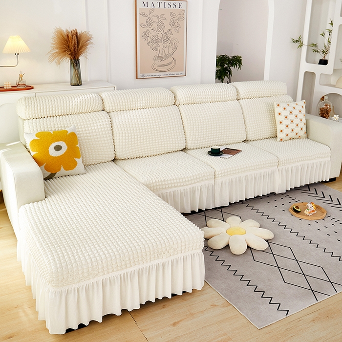 91家纺网 家纺一手货源 找家纺 丝绮鹿 2023新款爆米花坐垫套裙边款 乳白