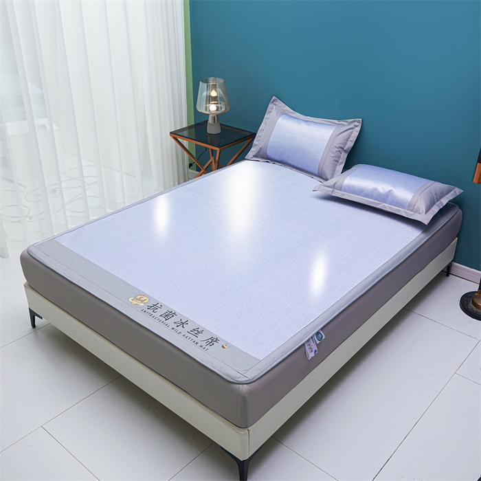 91家纺网 家纺一手货源 找家纺 鑫姿席业 2025新款5A抗菌冰丝凉席系列 淡蓝灰（床笠款）