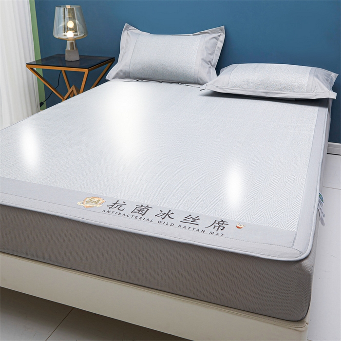 91家纺网 家纺一手货源 找家纺 鑫姿席业 2025新款5A抗菌冰丝凉席系列 云母灰（床笠款）