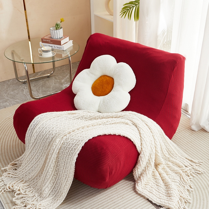 91家纺网 家纺一手货源 找家纺 丝绮鹿 2023新款爆米花懒人毛毛虫沙发套 玉米粒 酒红