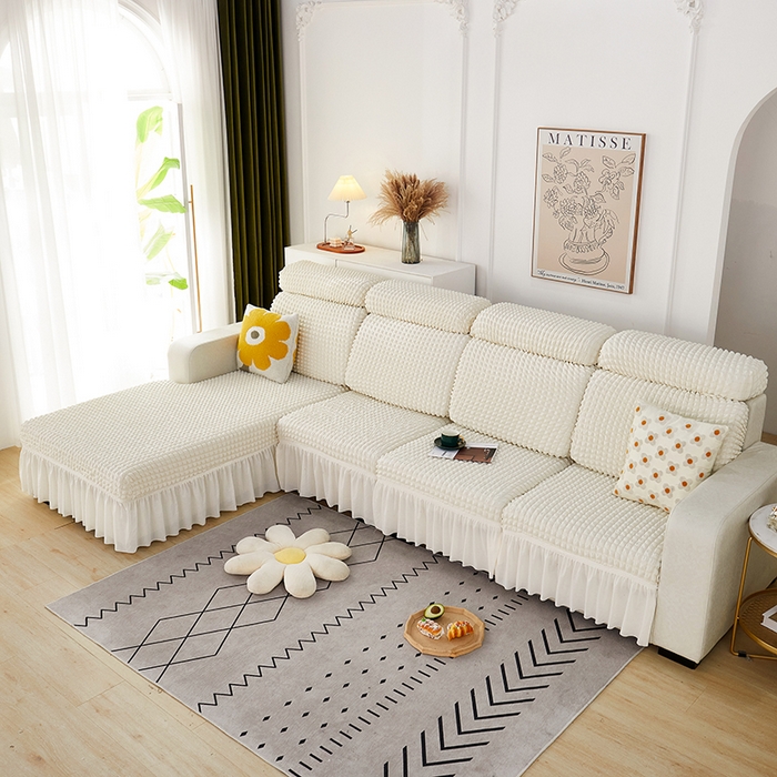 91家纺网 家纺一手货源 找家纺 丝绮鹿 2023新款爆米花坐垫套裙边款 乳白