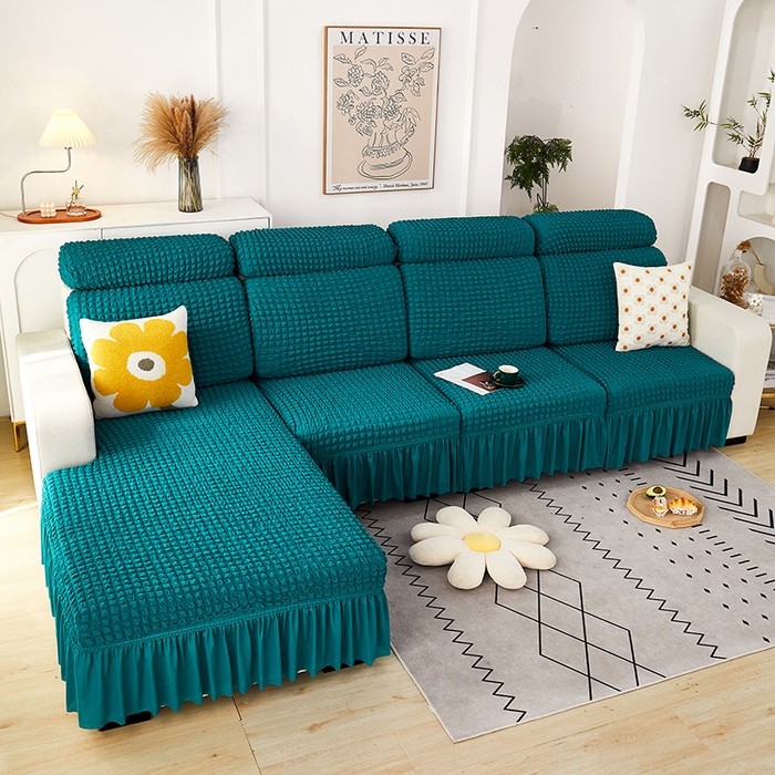 91家纺网 家纺一手货源 找家纺 丝绮鹿 2023新款爆米花坐垫套裙边款 黛蓝