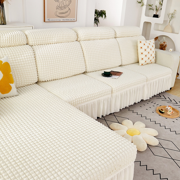 91家纺网 家纺一手货源 找家纺 丝绮鹿 2023新款爆米花坐垫套裙边款 乳白