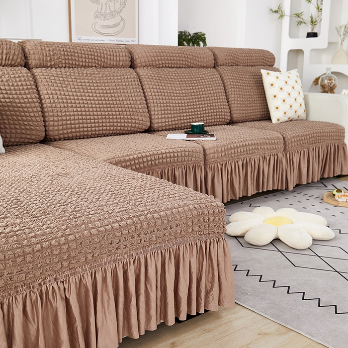 91家纺网 家纺一手货源 找家纺 丝绮鹿 2023新款爆米花坐垫套裙边款 驼色