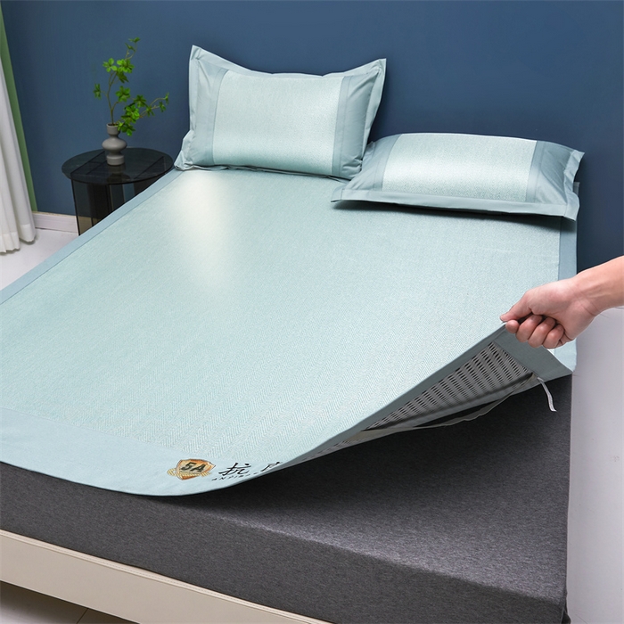 91家纺网 家纺一手货源 找家纺 鑫姿席业 2025新款5A抗菌冰丝凉席系列 云水绿（凉席款）