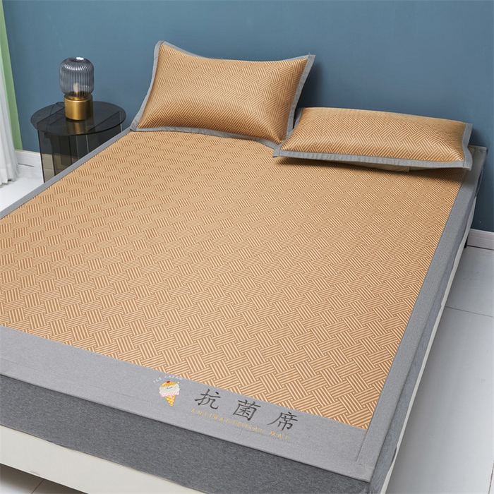 91家纺网 家纺一手货源 找家纺 鑫姿席业 2025新款抗菌冰激凌凉感丝冰丝席系列 冰激凌-咖色