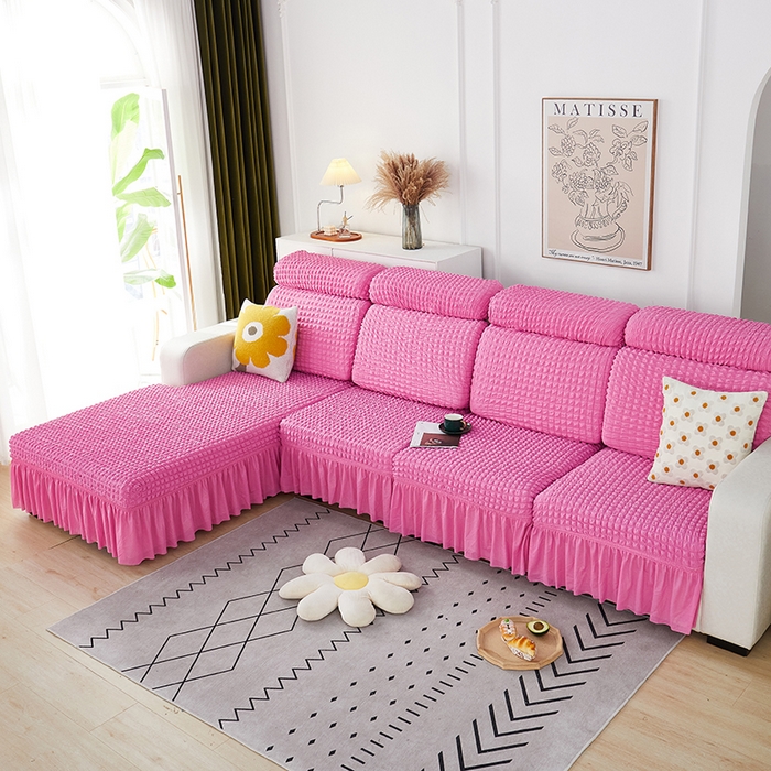 91家纺网 家纺一手货源 找家纺 丝绮鹿 2023新款爆米花坐垫套裙边款 玫红