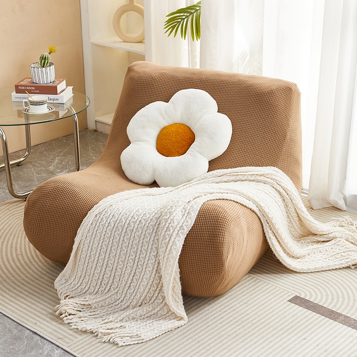 91家纺网 家纺一手货源 找家纺 丝绮鹿 2023新款爆米花懒人毛毛虫沙发套 玉米粒 驼色