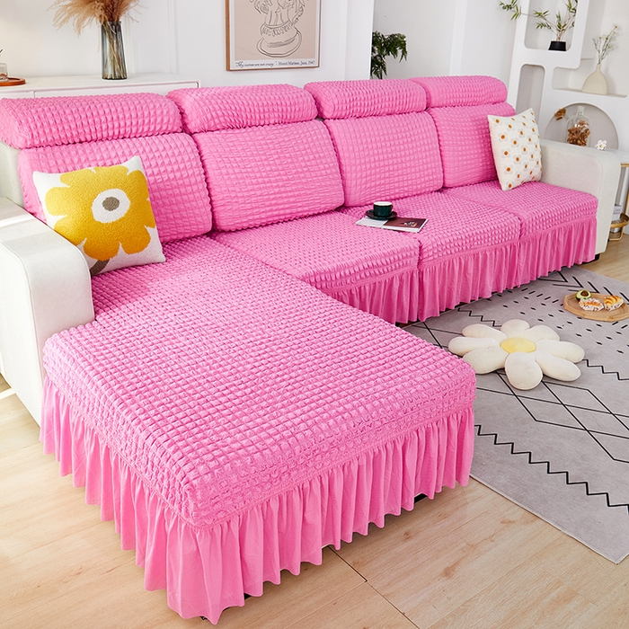 91家纺网 家纺一手货源 找家纺 丝绮鹿 2023新款爆米花坐垫套裙边款 玫红