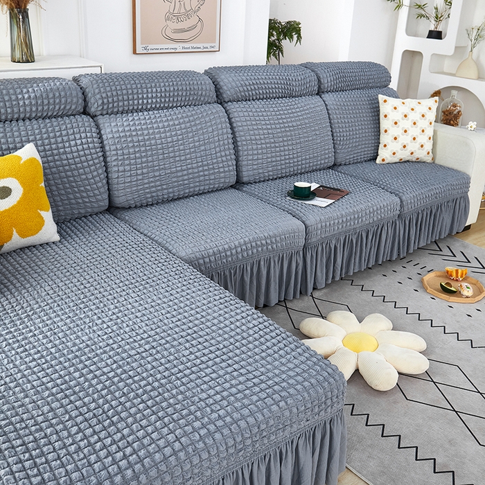 91家纺网 家纺一手货源 找家纺 丝绮鹿 2023新款爆米花坐垫套裙边款 银灰