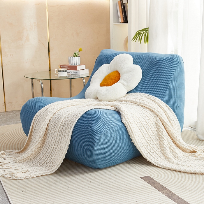 91家纺网 家纺一手货源 找家纺 丝绮鹿 2023新款爆米花懒人毛毛虫沙发套 玉米粒 西湖蓝