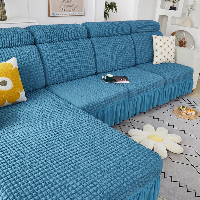 91家纺网 家纺一手货源 找家纺 丝绮鹿 2023新款爆米花坐垫套裙边款 湖蓝