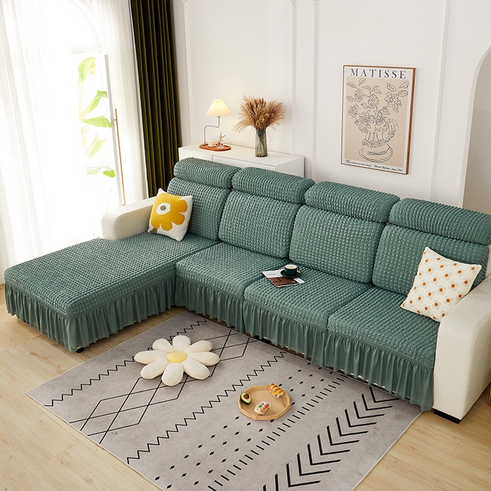 91家纺网 家纺一手货源 找家纺 丝绮鹿 2023新款爆米花坐垫套裙边款 绿色