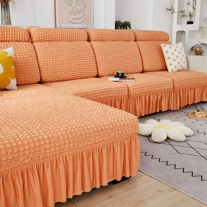 91家纺网 家纺一手货源 找家纺 丝绮鹿 2023新款爆米花坐垫套裙边款 蜜橙