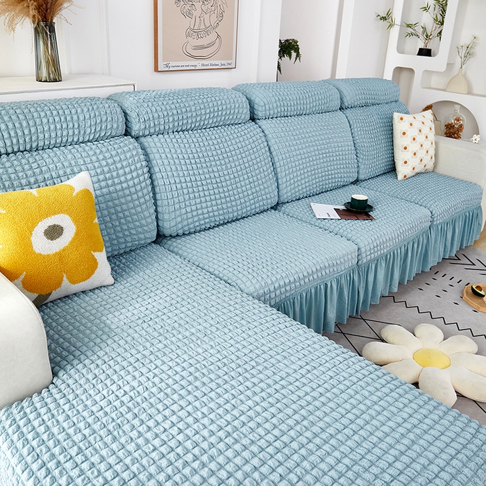 91家纺网 家纺一手货源 找家纺 丝绮鹿 2023新款爆米花坐垫套裙边款 雾霾蓝