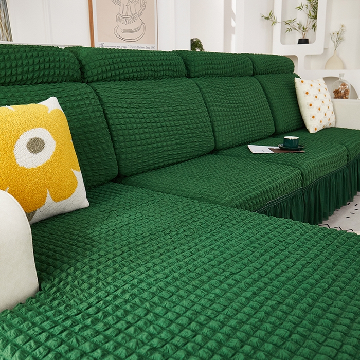 91家纺网 家纺一手货源 找家纺 丝绮鹿 2023新款爆米花坐垫套裙边款 墨绿
