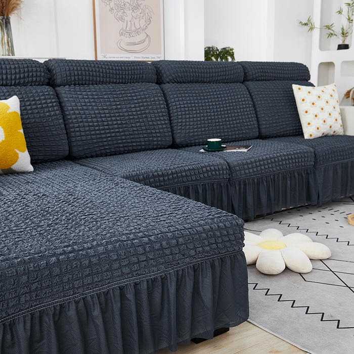 91家纺网 家纺一手货源 找家纺 丝绮鹿 2023新款爆米花坐垫套裙边款 碳灰