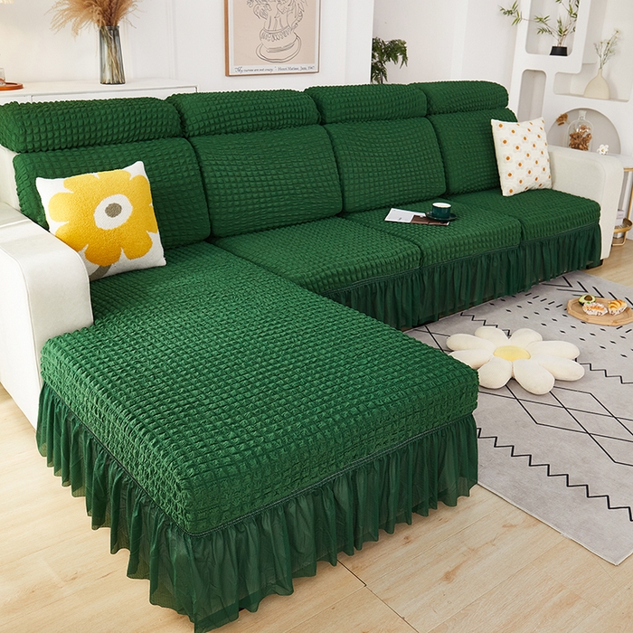 91家纺网 家纺一手货源 找家纺 丝绮鹿 2023新款爆米花坐垫套裙边款 墨绿