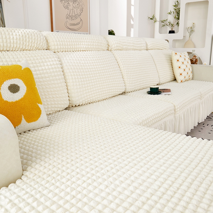 91家纺网 家纺一手货源 找家纺 丝绮鹿 2023新款爆米花坐垫套裙边款 乳白