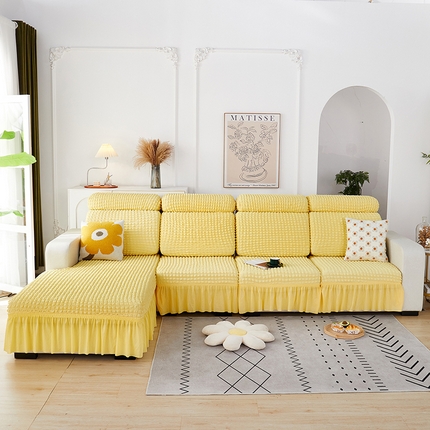 丝绮鹿 2023新款爆米花坐垫套裙边款 柠檬黄