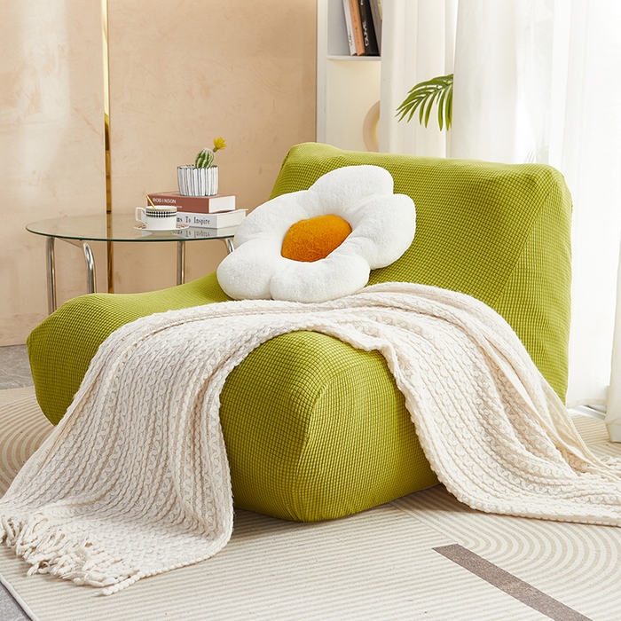 91家纺网 家纺一手货源 找家纺 丝绮鹿 2023新款爆米花懒人毛毛虫沙发套 玉米粒 苹果绿