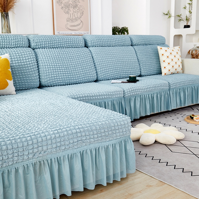 91家纺网 家纺一手货源 找家纺 丝绮鹿 2023新款爆米花坐垫套裙边款 雾霾蓝