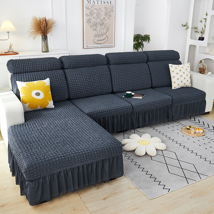 91家纺网 家纺一手货源 找家纺 丝绮鹿 2023新款爆米花坐垫套裙边款 碳灰