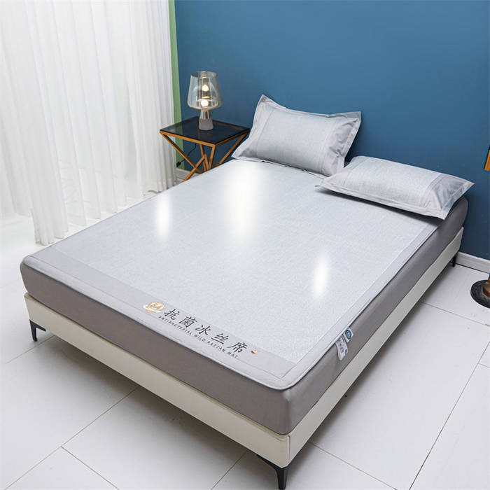 91家纺网 家纺一手货源 找家纺 鑫姿席业 2025新款5A抗菌冰丝凉席系列 云母灰（床笠款）