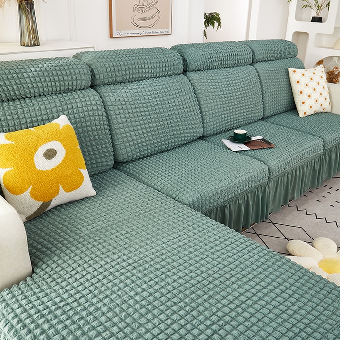 91家纺网 家纺一手货源 找家纺 丝绮鹿 2023新款爆米花坐垫套裙边款 绿色