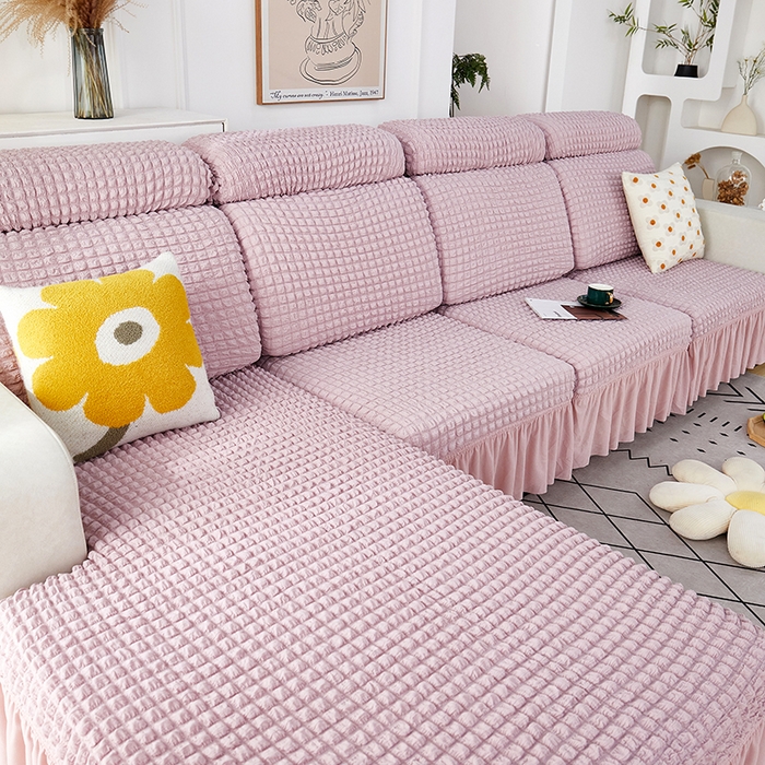 91家纺网 家纺一手货源 找家纺 丝绮鹿 2023新款爆米花坐垫套裙边款 粉色