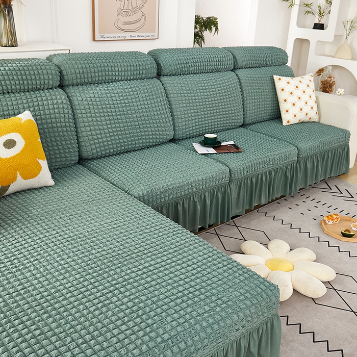 91家纺网 家纺一手货源 找家纺 丝绮鹿 2023新款爆米花坐垫套裙边款 绿色