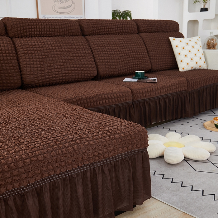 91家纺网 家纺一手货源 找家纺 丝绮鹿 2023新款爆米花坐垫套裙边款 咖啡