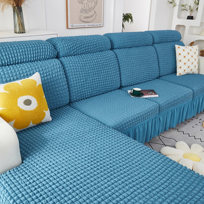 91家纺网 家纺一手货源 找家纺 丝绮鹿 2023新款爆米花坐垫套裙边款 湖蓝