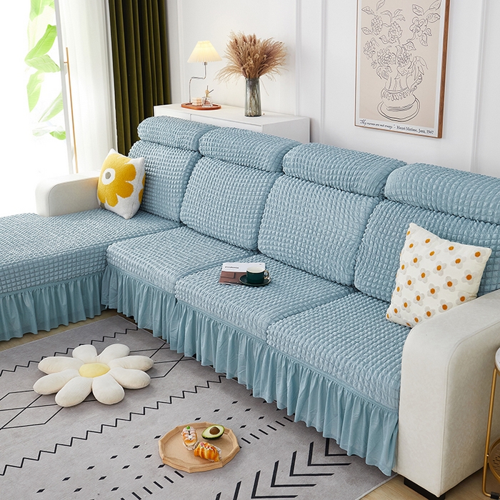 91家纺网 家纺一手货源 找家纺 丝绮鹿 2023新款爆米花坐垫套裙边款 雾霾蓝