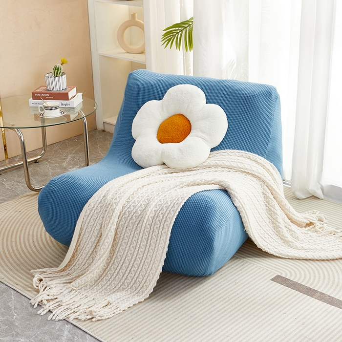 91家纺网 家纺一手货源 找家纺 丝绮鹿 2023新款爆米花懒人毛毛虫沙发套 玉米粒 西湖蓝