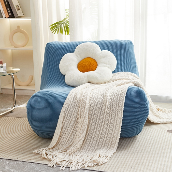 91家纺网 家纺一手货源 找家纺 丝绮鹿 2023新款爆米花懒人毛毛虫沙发套 玉米粒 西湖蓝