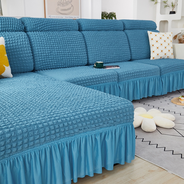 91家纺网 家纺一手货源 找家纺 丝绮鹿 2023新款爆米花坐垫套裙边款 湖蓝