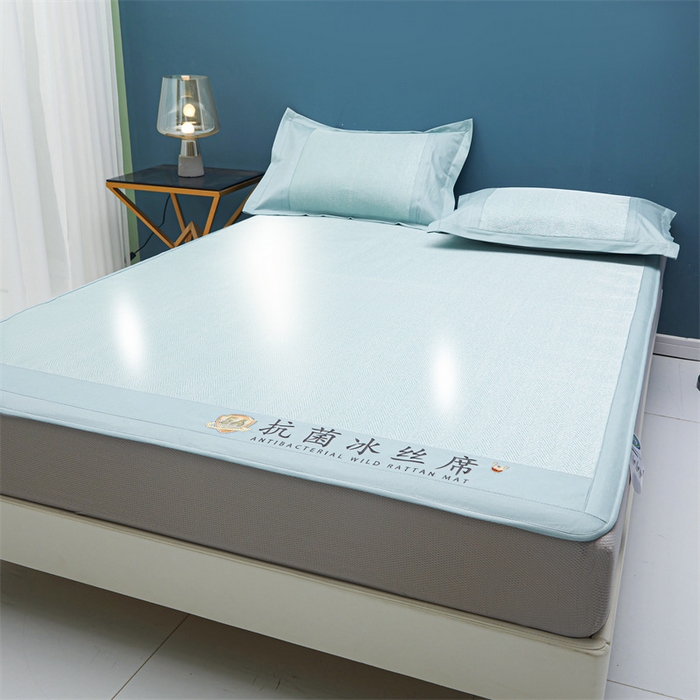 91家纺网 家纺一手货源 找家纺 鑫姿席业 2025新款5A抗菌冰丝凉席系列 云水绿（床笠款）