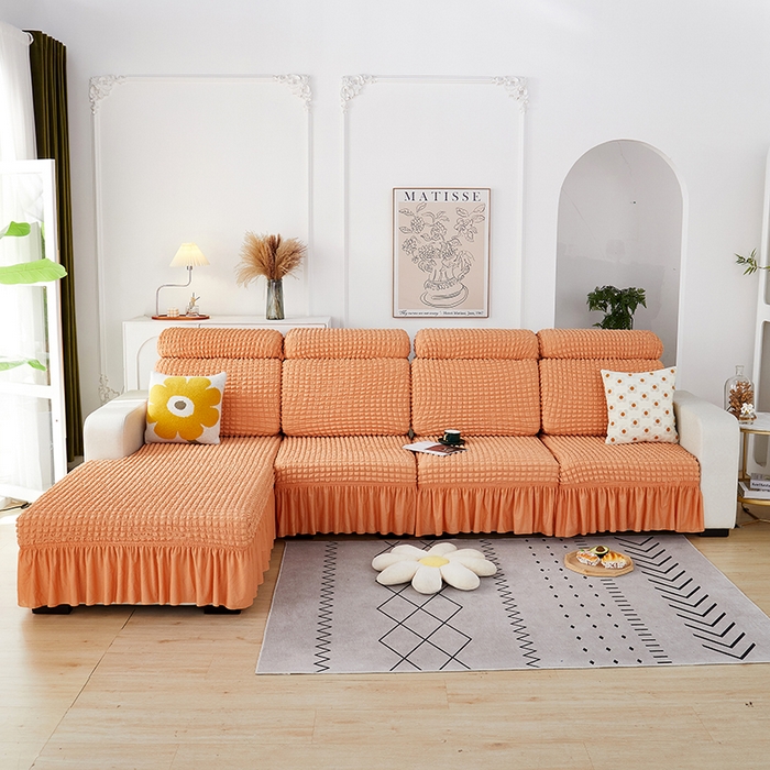 91家纺网 家纺一手货源 找家纺 丝绮鹿 2023新款爆米花坐垫套裙边款 蜜橙