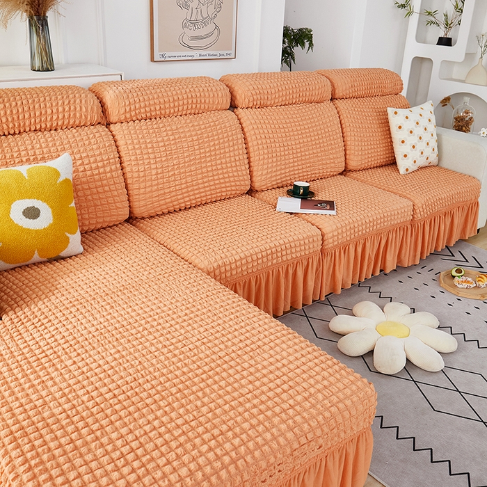 91家纺网 家纺一手货源 找家纺 丝绮鹿 2023新款爆米花坐垫套裙边款 蜜橙